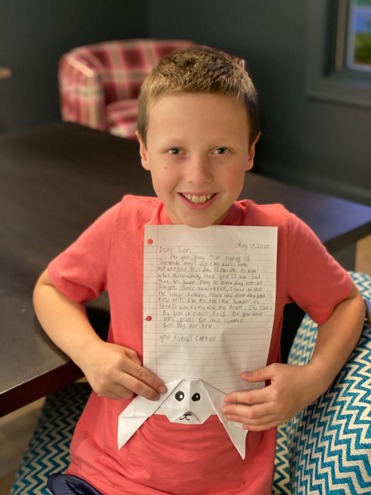 Pen Pal program, edina, carter